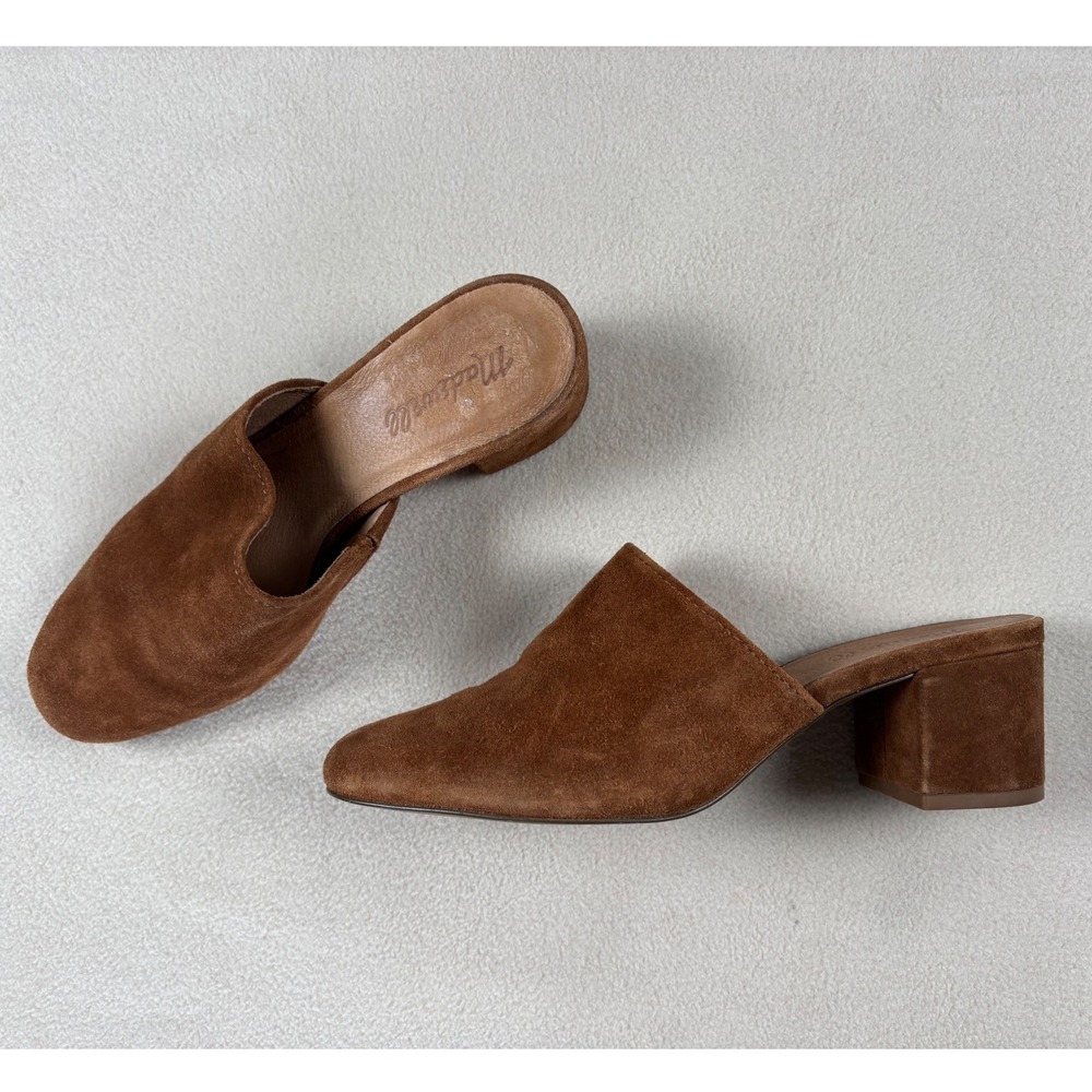 Madewell Brown Suede Block Heel Mules Women Shoes Size 8.5 - Picture 6 of 7